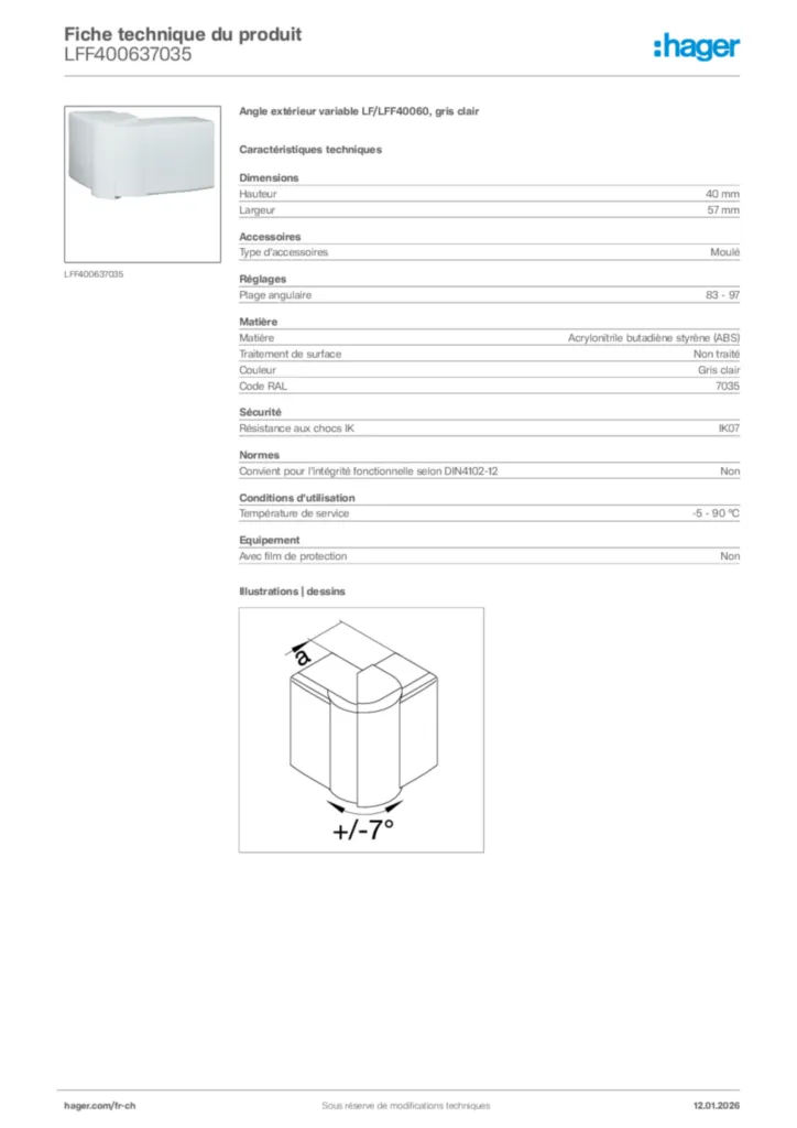 Image Hager Fiche technique du produit LFF400637035 | Hager Suisse