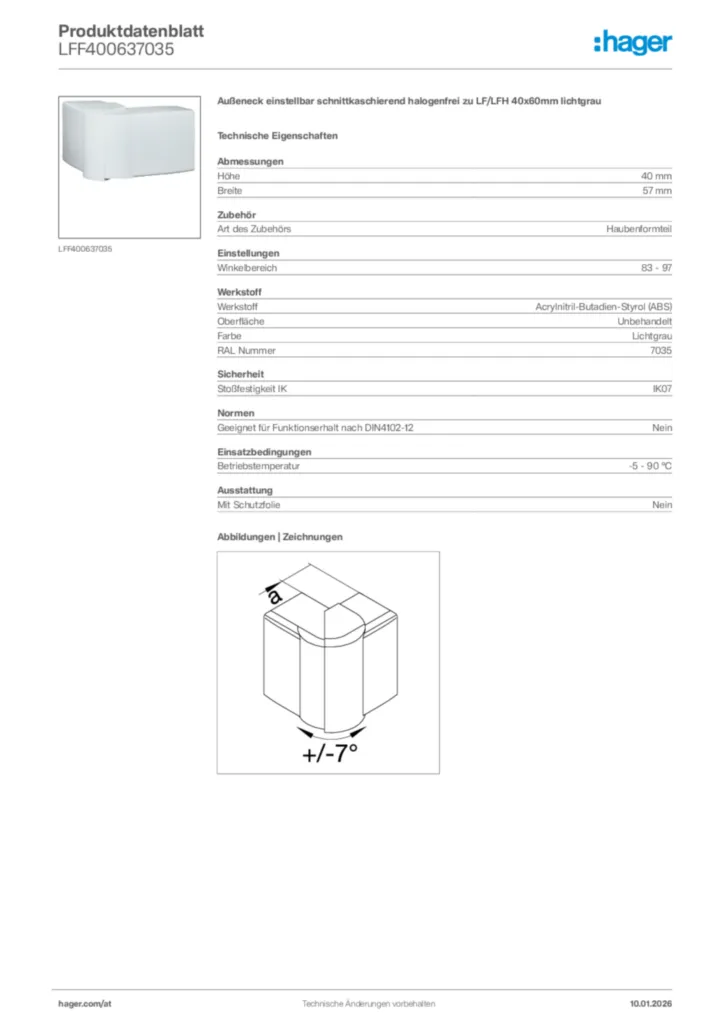 Bild Hager Produktdatenblatt LFF400637035 | Hager Deutschland