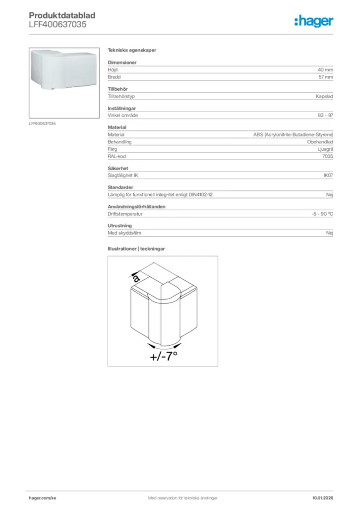 Bild Hager Produktdatablad LFF400637035 | Hager Sverige