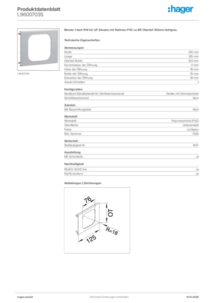 Bild Hager Produktdatenblatt L96007035 | Hager Deutschland