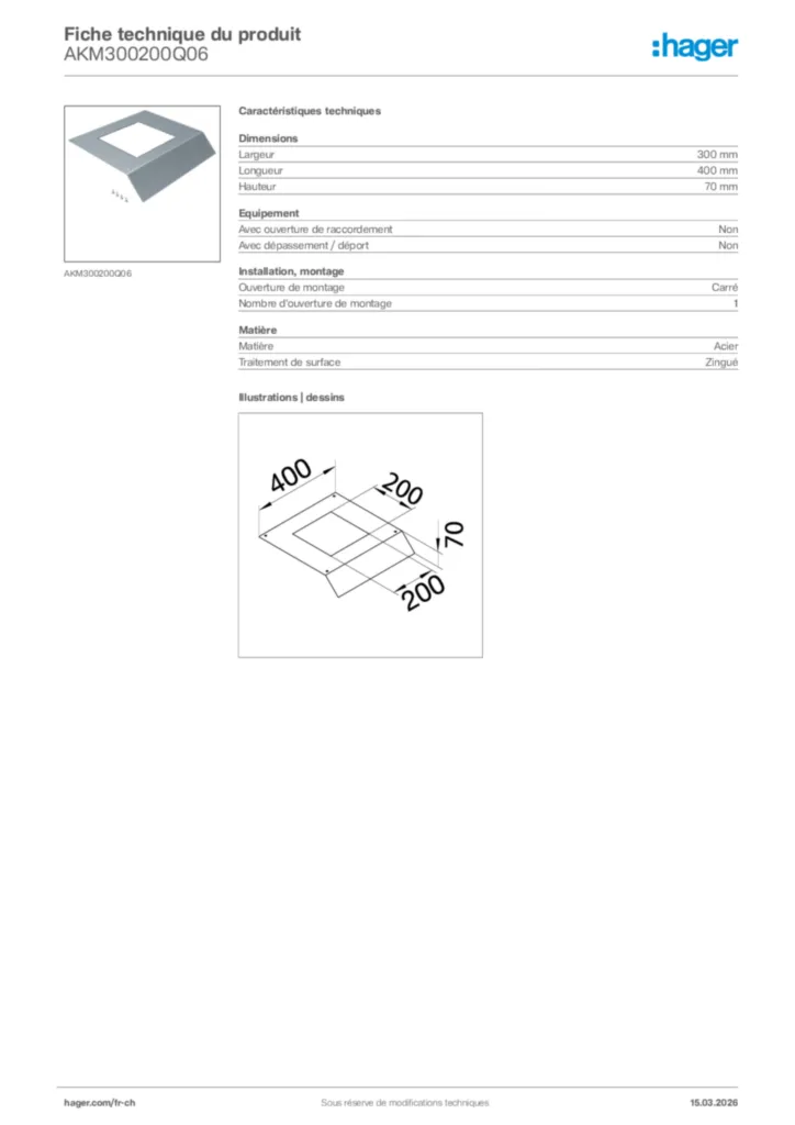 Image Hager Fiche technique du produit AKM300200Q06 | Hager Suisse