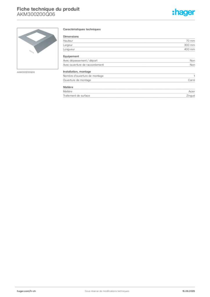 Image Hager Fiche technique du produit AKM300200Q06 | Hager Suisse