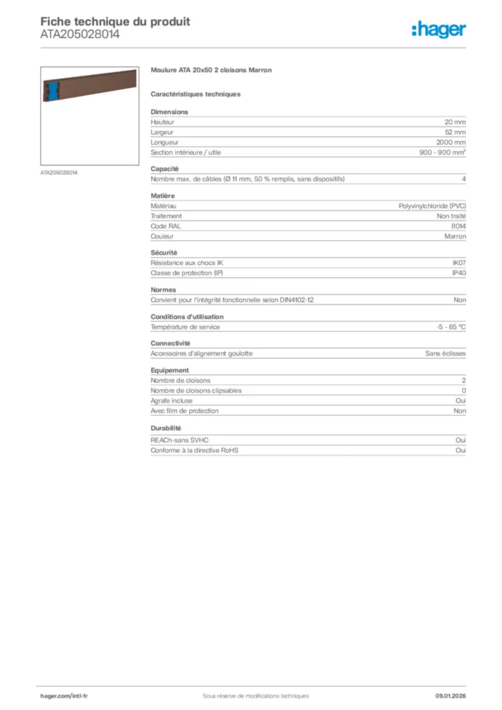 Image Hager Fiche technique du produit ATA205028014 | Hager Afrique