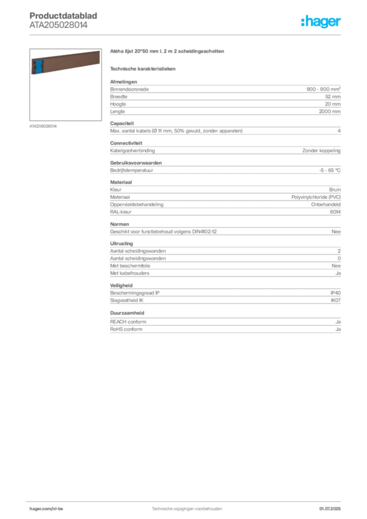 Afbeelding Hager Productdatablad ATA205028014 | Hager Belgium