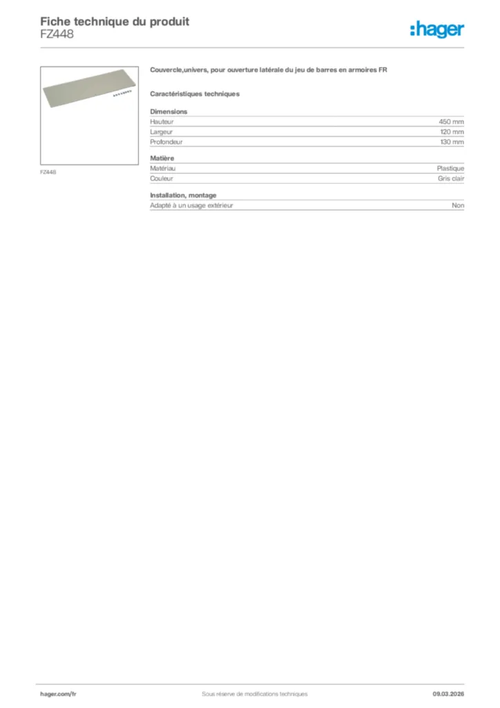 Image Hager Fiche technique du produit FZ448 | Hager France