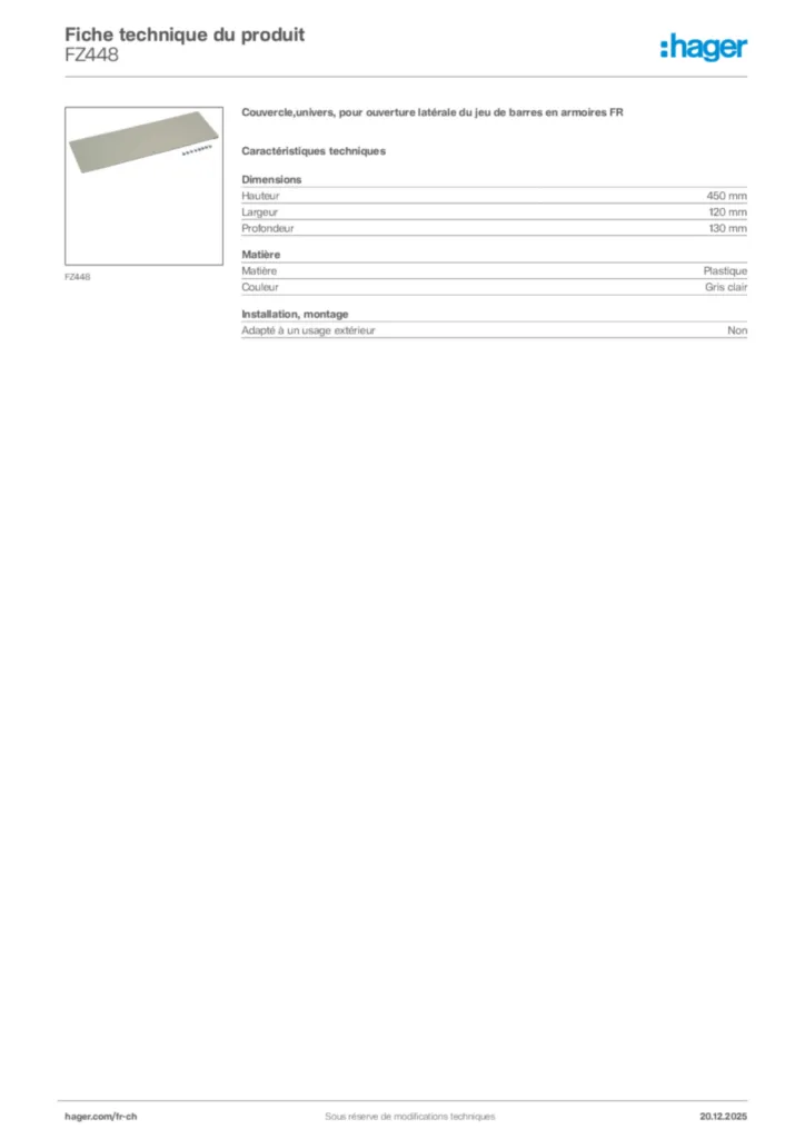 Image Hager Fiche technique du produit FZ448 | Hager Suisse