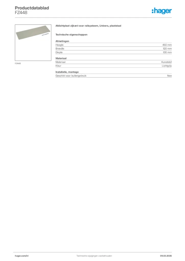 Afbeelding Hager Productdatablad FZ448 | Hager Nederland