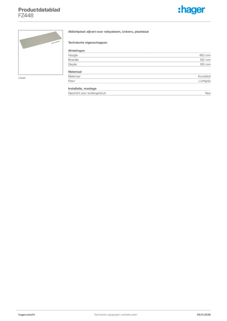 Afbeelding Hager Productdatablad FZ448 | Hager Nederland