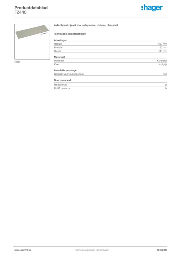 Afbeelding Hager Productdatablad FZ448 | Hager Belgium