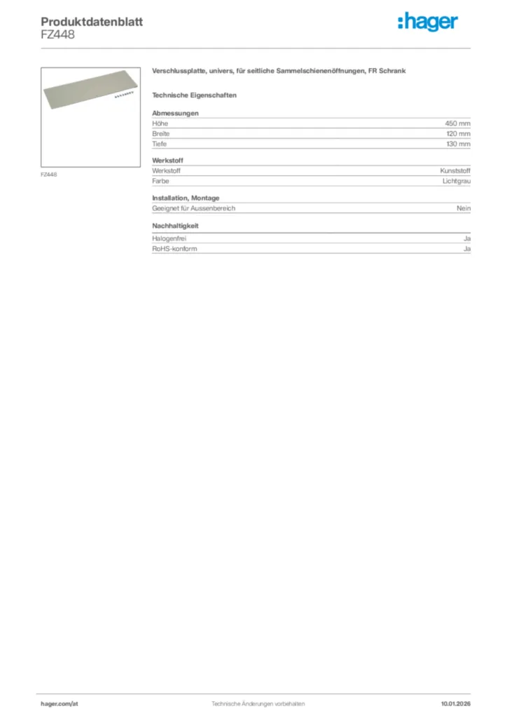 Bild Hager Produktdatenblatt FZ448 | Hager Deutschland