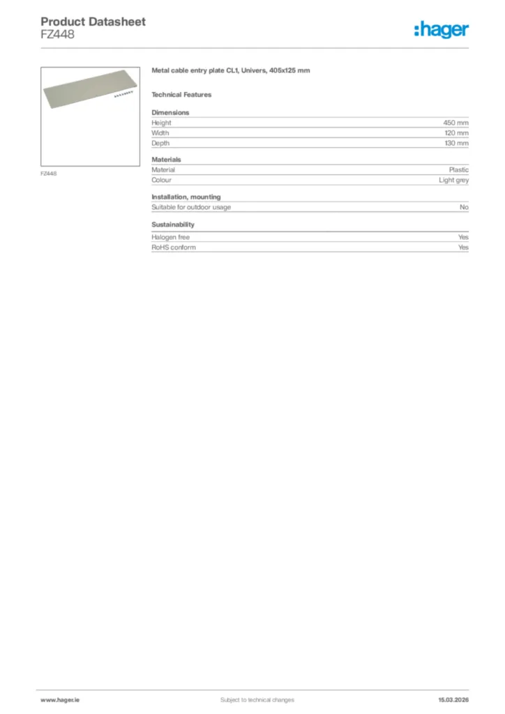 Image Hager Product data sheet FZ448  | Hager