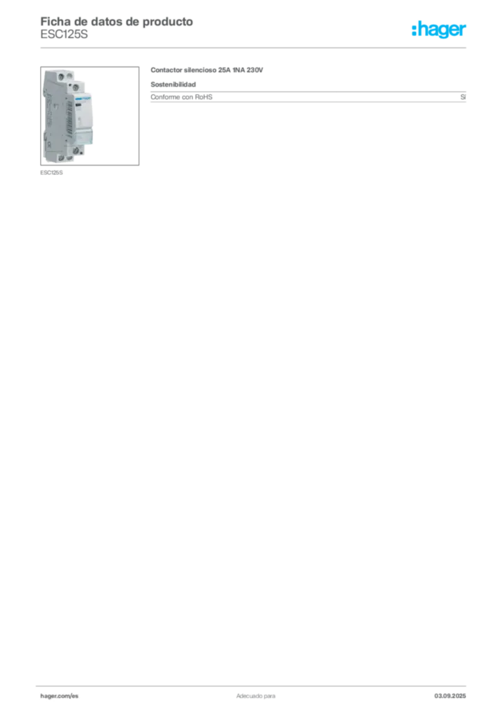 Imagen Hager Ficha de datos de producto ESC125S | Hager España