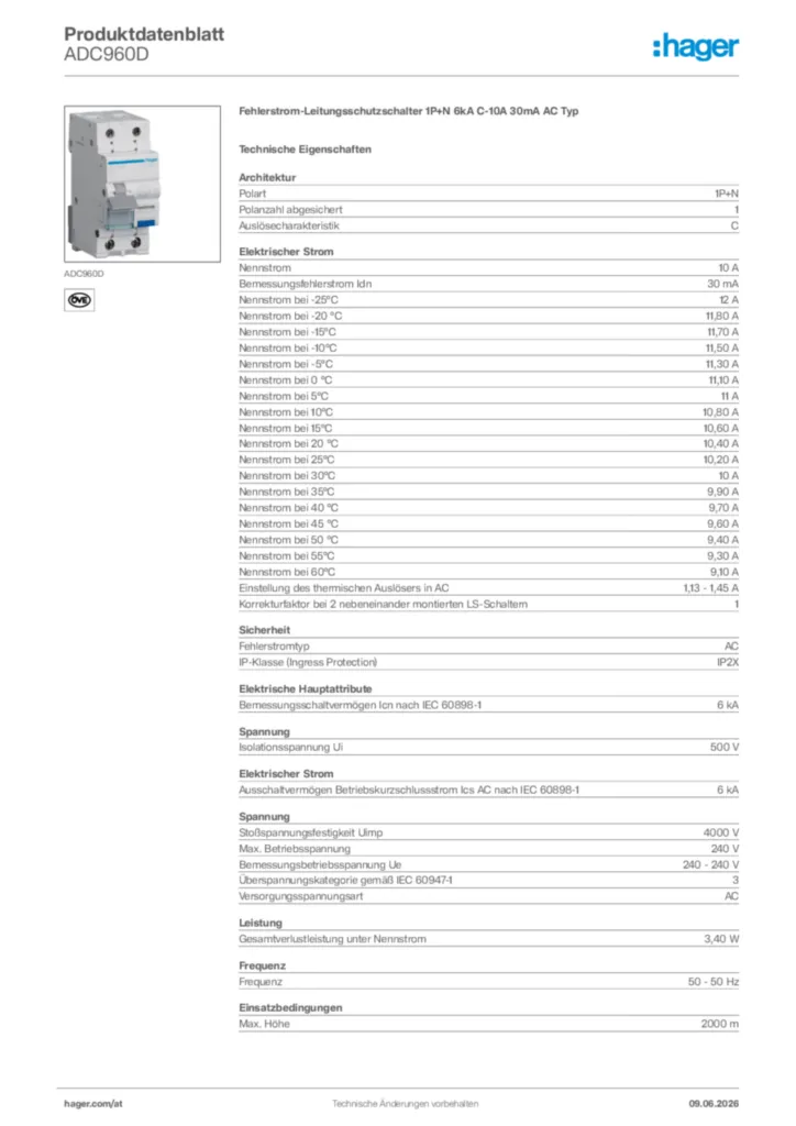 Bild Hager Produktdatenblatt ADC960D | Hager Deutschland
