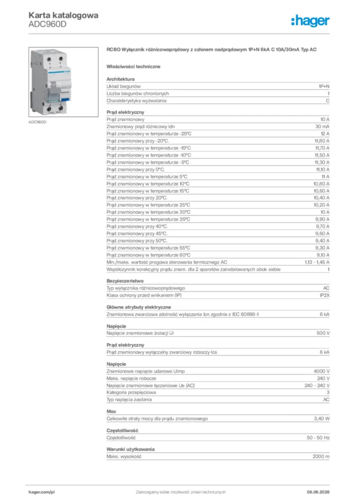 Zdjęcie Hager Karta katalogowa ADC960D | Hager Polska