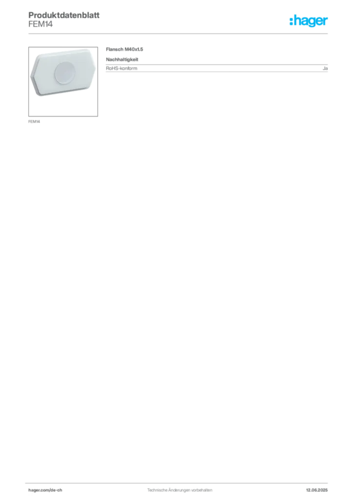 Bild Hager Produktdatenblatt FEM14 | Hager Schweiz