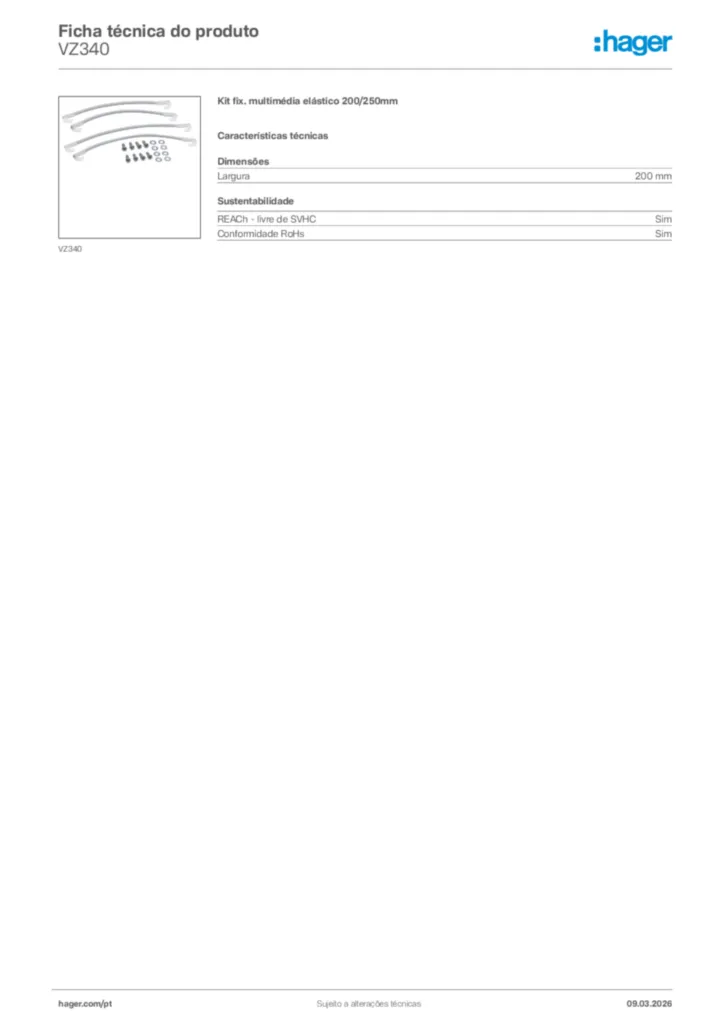 Imagem Hager Ficha técnica do produto VZ340 | Hager Portugal