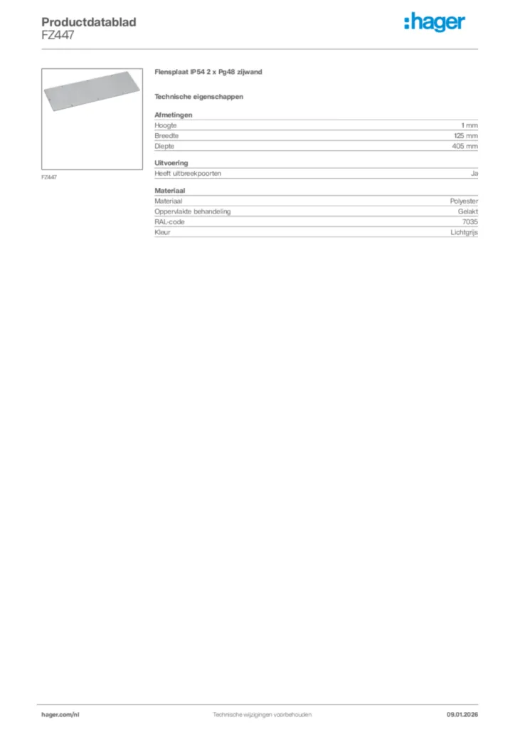 Afbeelding Hager Productdatablad FZ447 | Hager Nederland