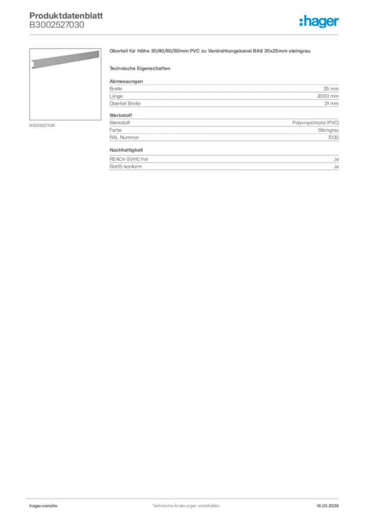 Bild Hager Produktdatenblatt B3002527030 | Hager Deutschland