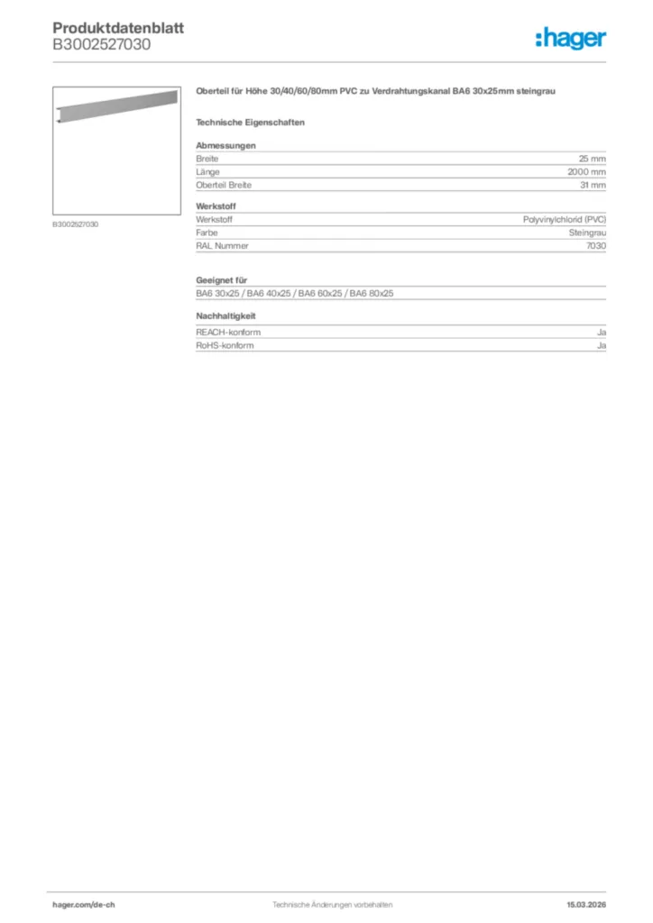 Bild Hager Produktdatenblatt B3002527030 | Hager Schweiz