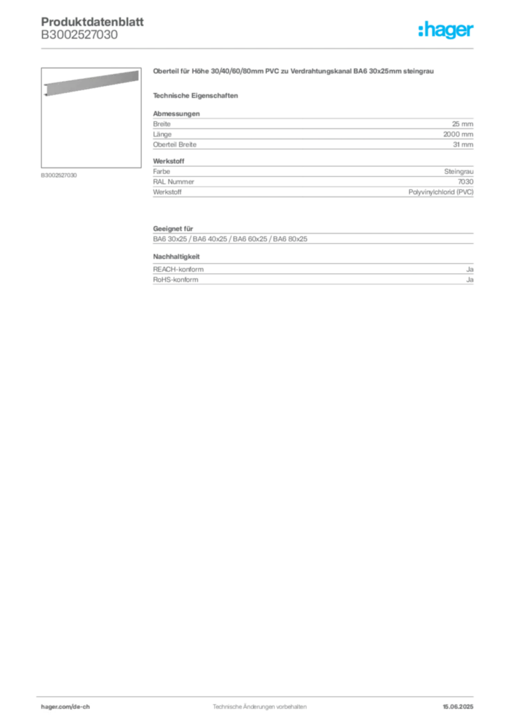 Bild Hager Produktdatenblatt B3002527030 | Hager Schweiz
