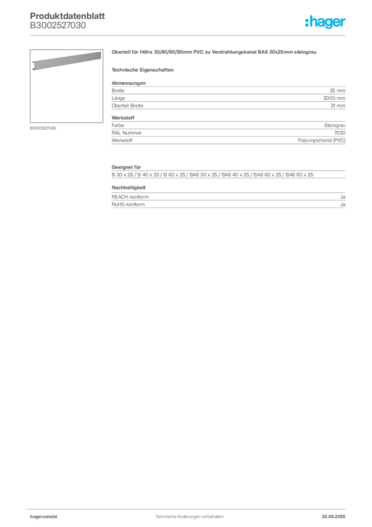 Bild Hager Produktdatenblatt B3002527030 | Hager Deutschland