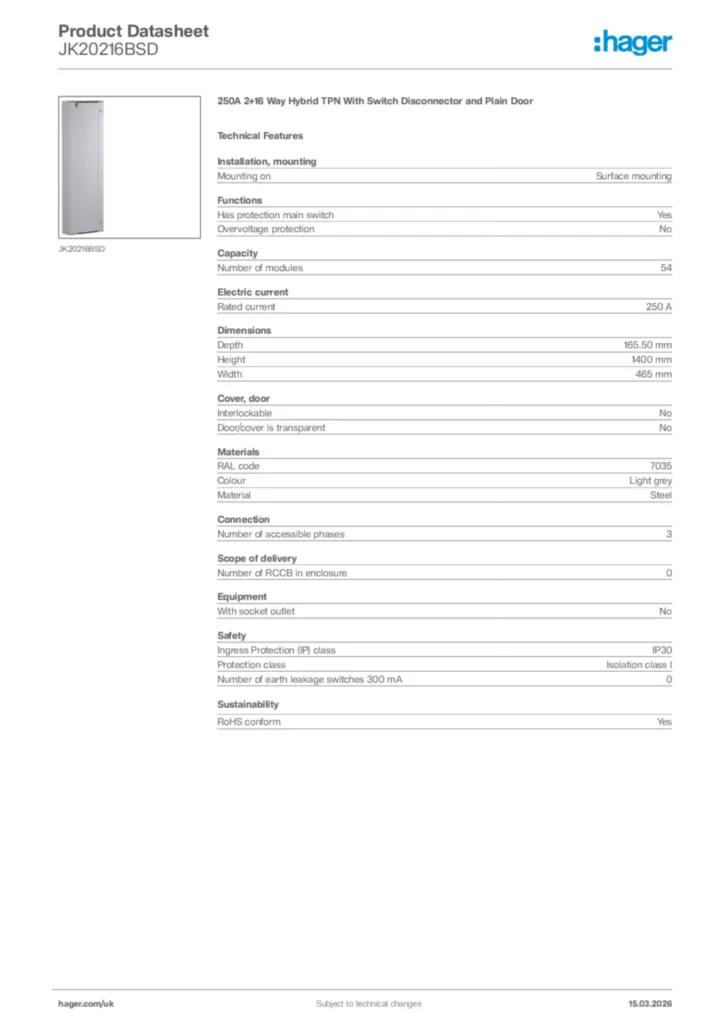 Image Hager Product data sheet JK20216BSD  | Hager