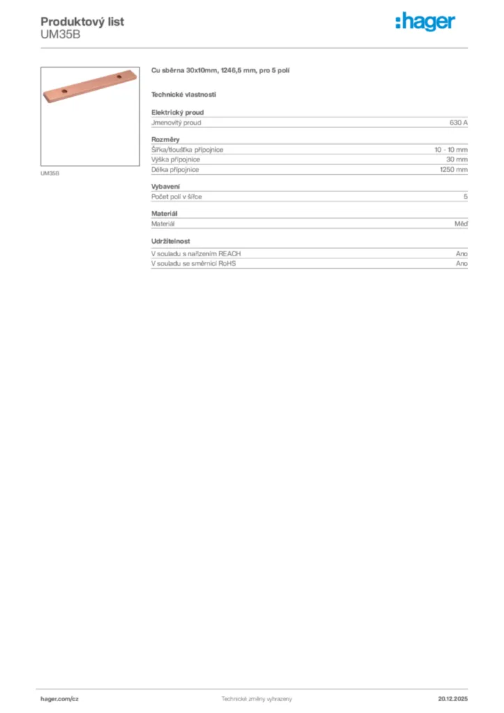 Obrázek Hager Produktový list UM35B | Hager