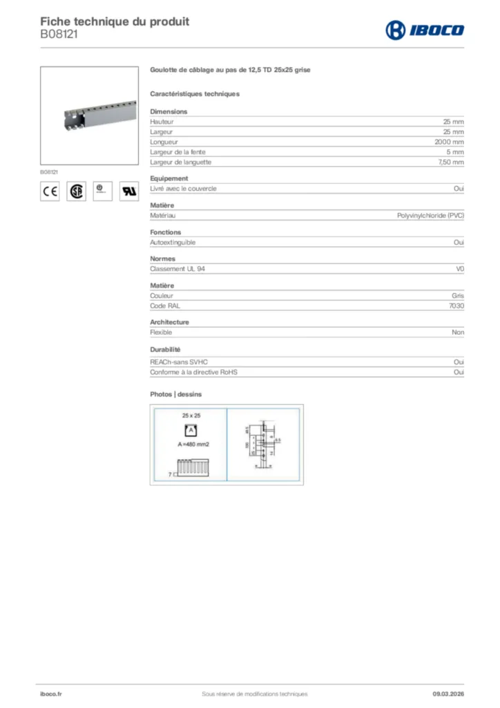 Image Iboco Fiche technique du produit B08121 | Hager France