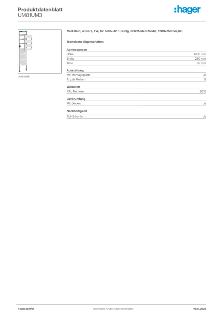 Bild Hager Produktdatenblatt UM81UM3 | Hager Deutschland
