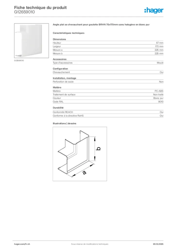 Image Hager Fiche technique du produit G12659010 | Hager Suisse