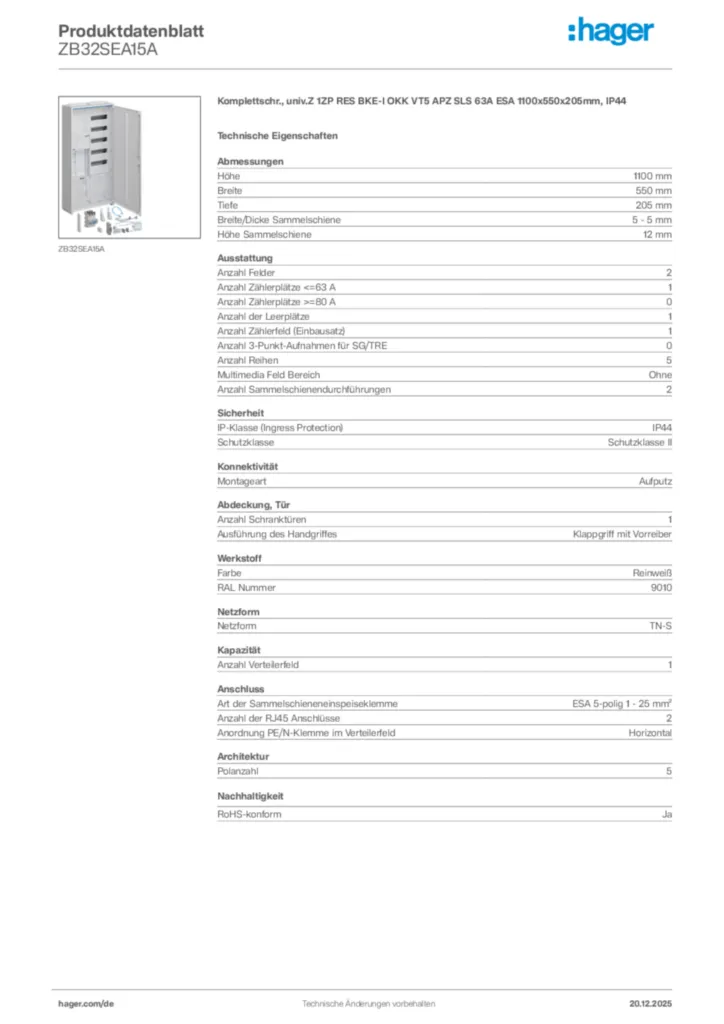 Bild Hager Produktdatenblatt ZB32SEA15A | Hager Deutschland