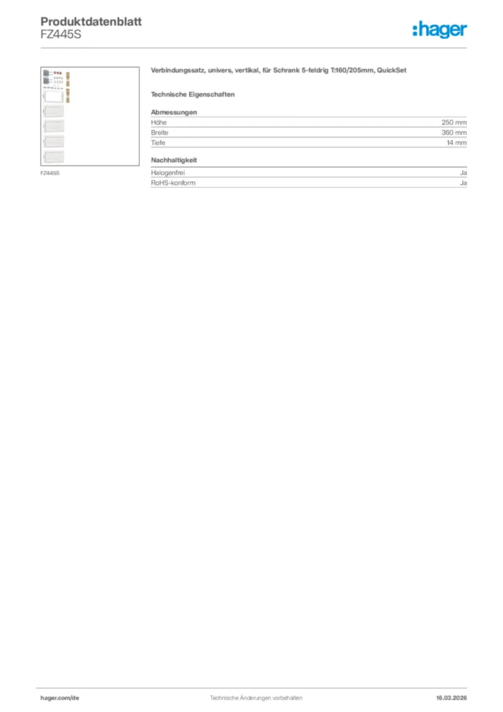 Bild Hager Produktdatenblatt FZ445S | Hager Deutschland