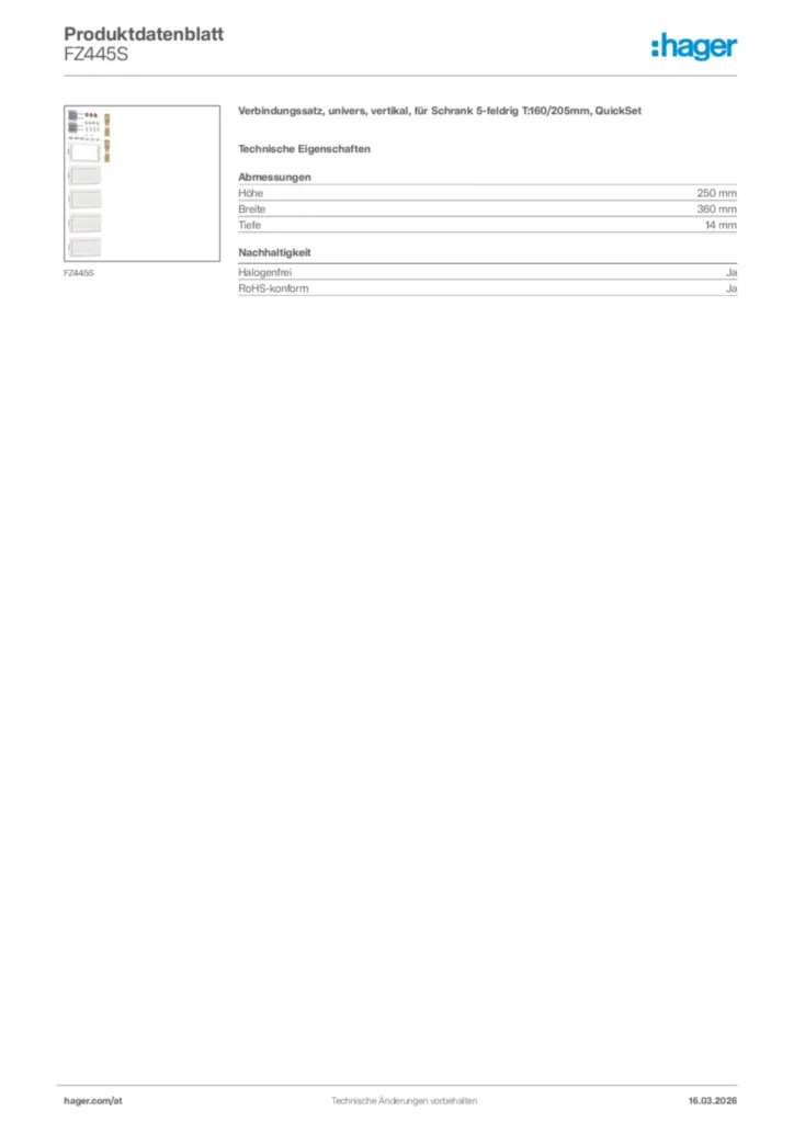 Bild Hager Produktdatenblatt FZ445S | Hager Deutschland