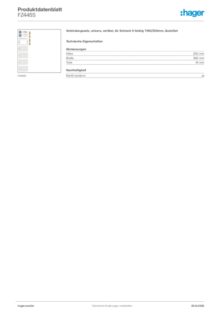 Bild Hager Produktdatenblatt FZ445S | Hager Deutschland