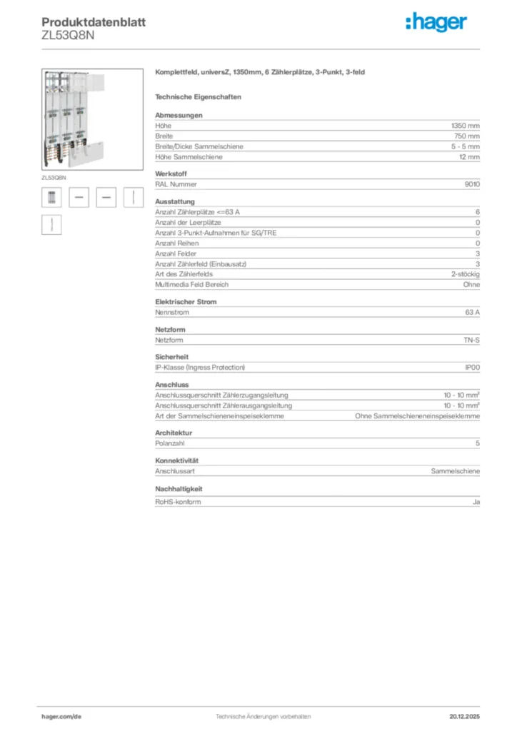 Bild Hager Produktdatenblatt ZL53Q8N | Hager Deutschland