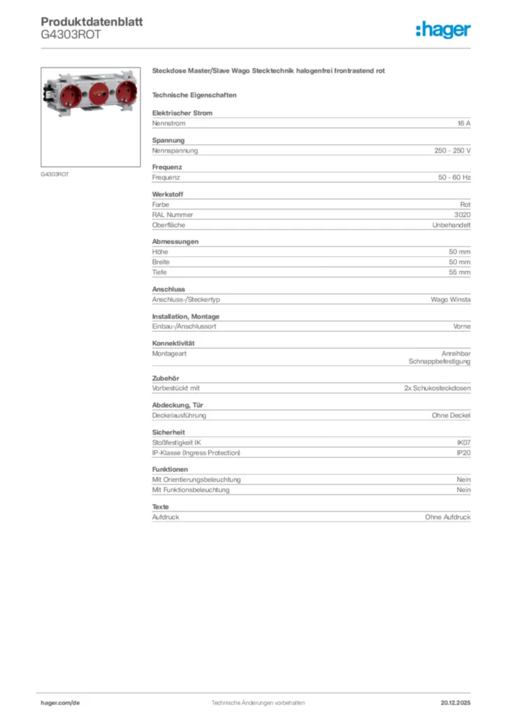 Bild Hager Produktdatenblatt G4303ROT | Hager Deutschland