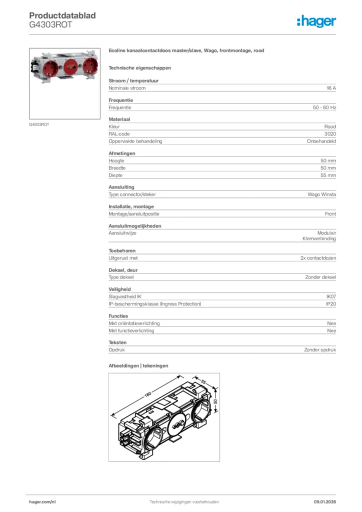 Afbeelding Hager Productdatablad G4303ROT | Hager Nederland