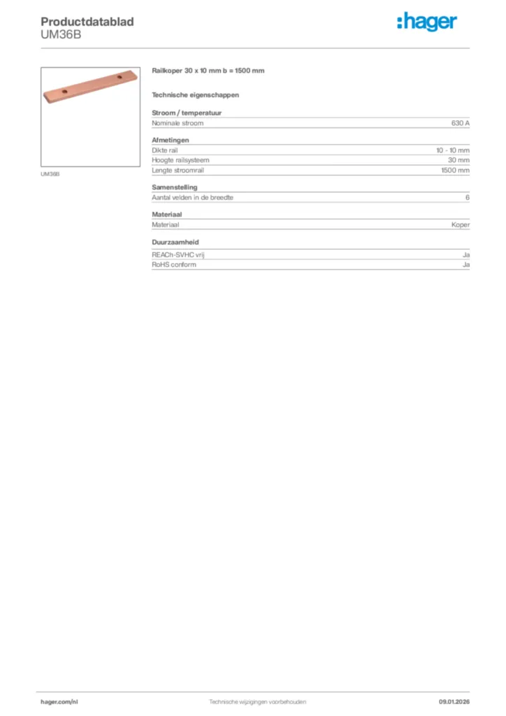 Afbeelding Hager Productdatablad UM36B | Hager Nederland