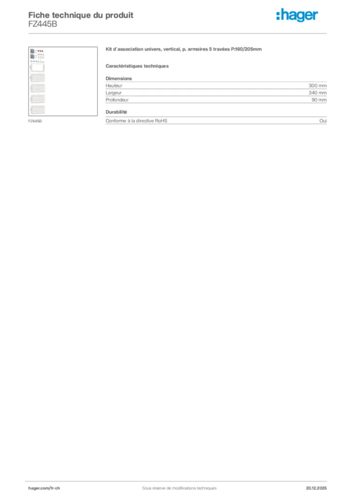 Image Hager Fiche technique du produit FZ445B | Hager Suisse