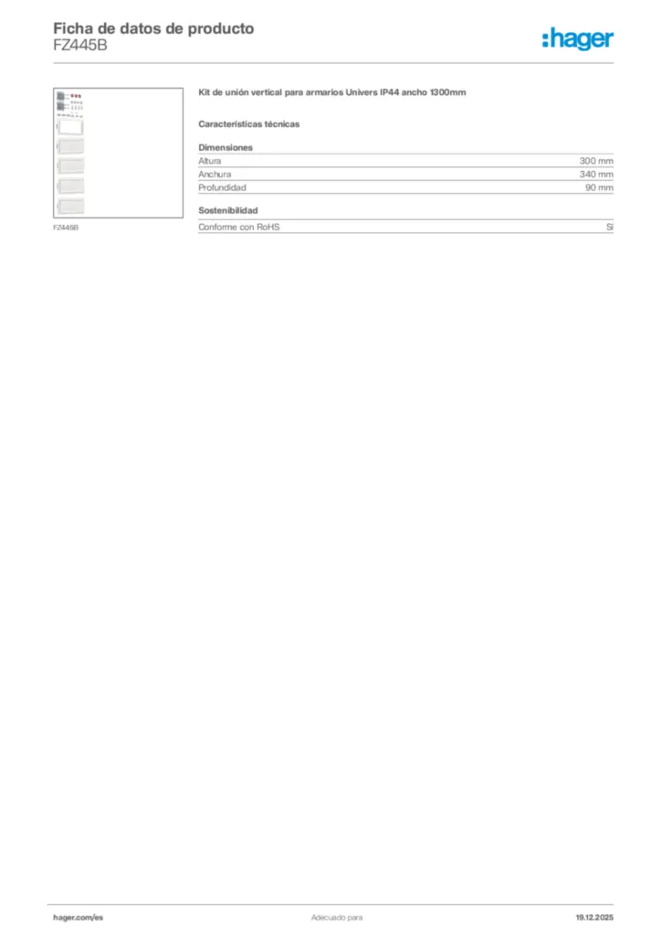 Imagen Hager Ficha de datos de producto FZ445B | Hager España