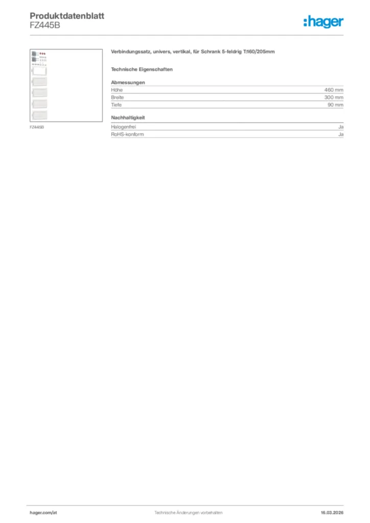 Bild Hager Produktdatenblatt FZ445B | Hager Deutschland