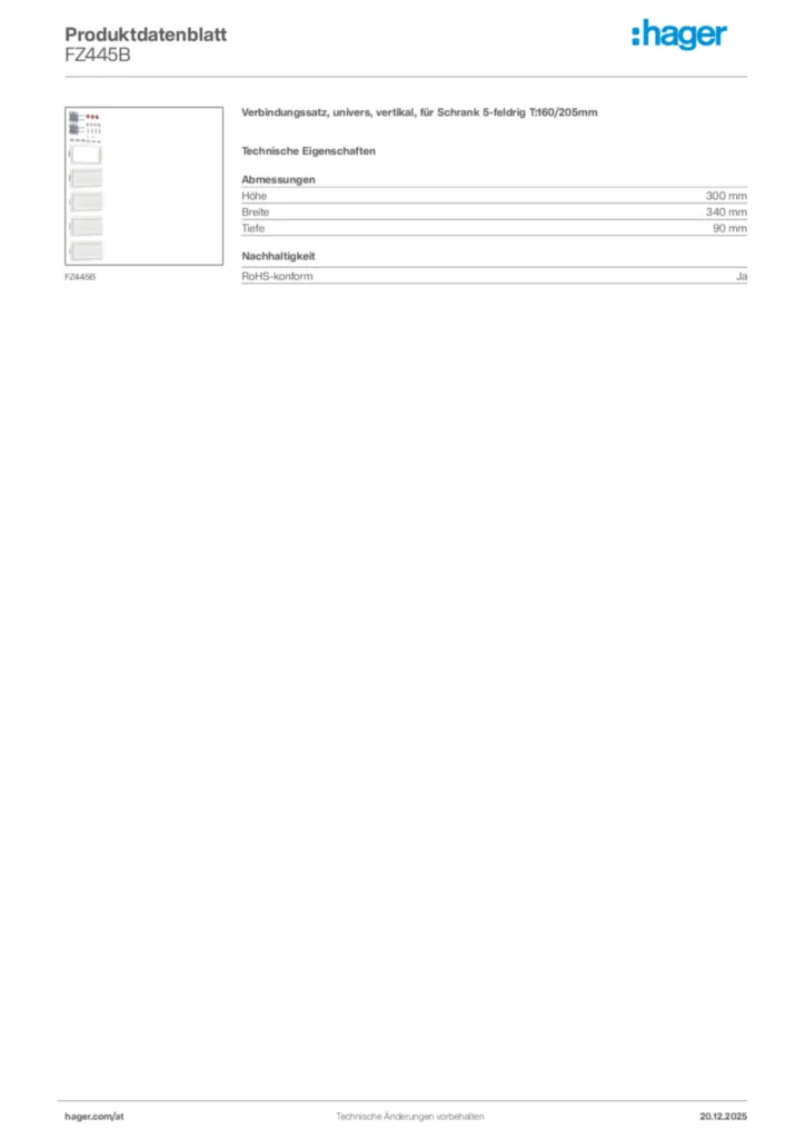 Bild Hager Produktdatenblatt FZ445B | Hager Deutschland