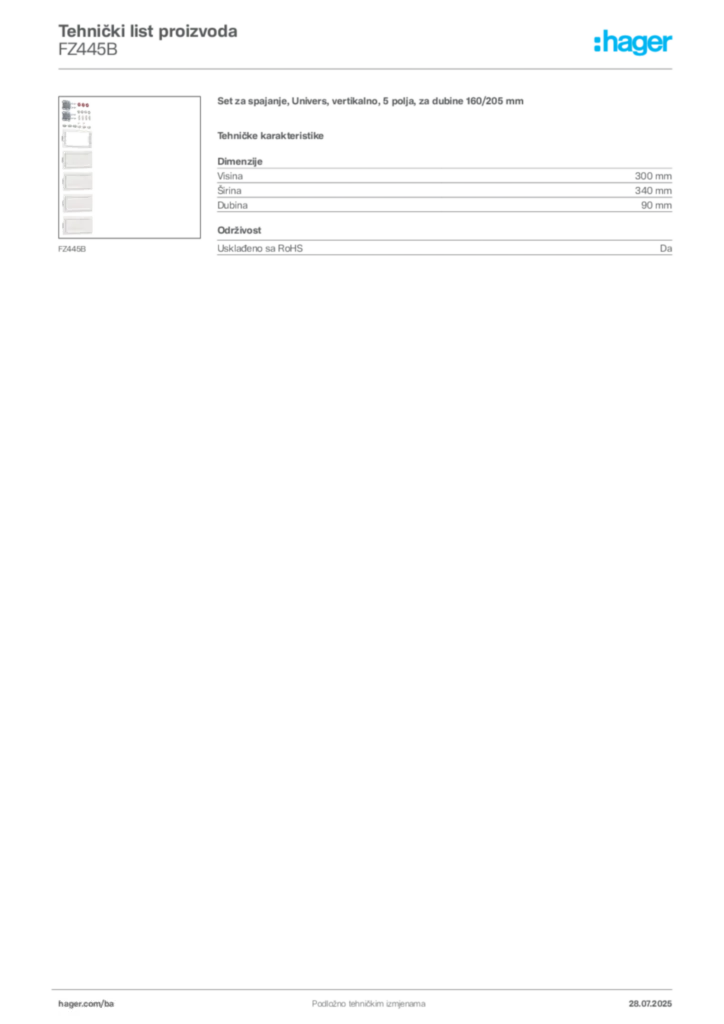 Slika Hager Product data sheet FZ445B  | Hager