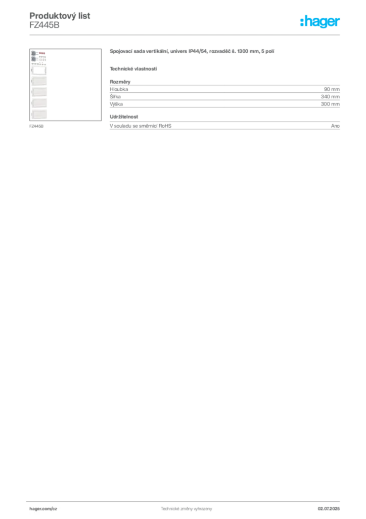 Obrázek Hager Produktový list FZ445B | Hager