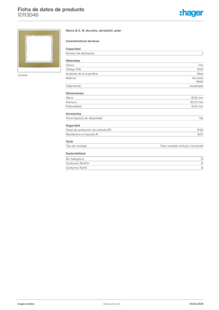 Imagen Hager Ficha de datos de producto 10113046 | Hager España
