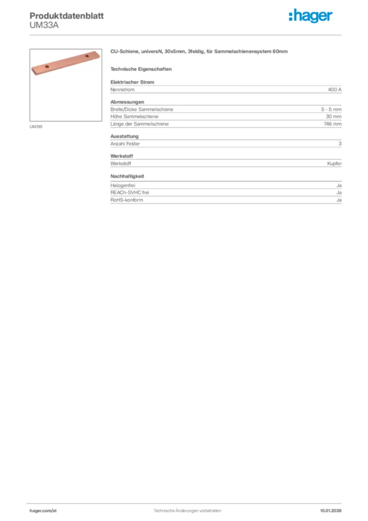 Bild Hager Produktdatenblatt UM33A | Hager Deutschland