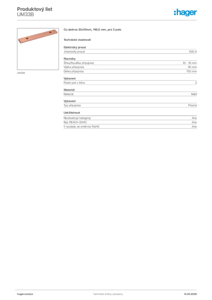 Obrázek Hager Product data sheet UM33B | Hager