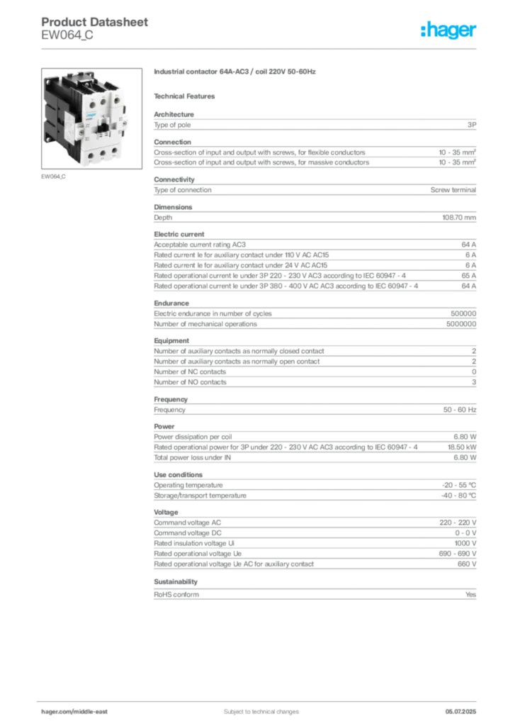 Image Hager Product data sheet EW064_C  | Hager
