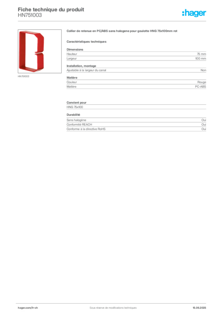 Image Hager Fiche technique du produit HN751003 | Hager Suisse