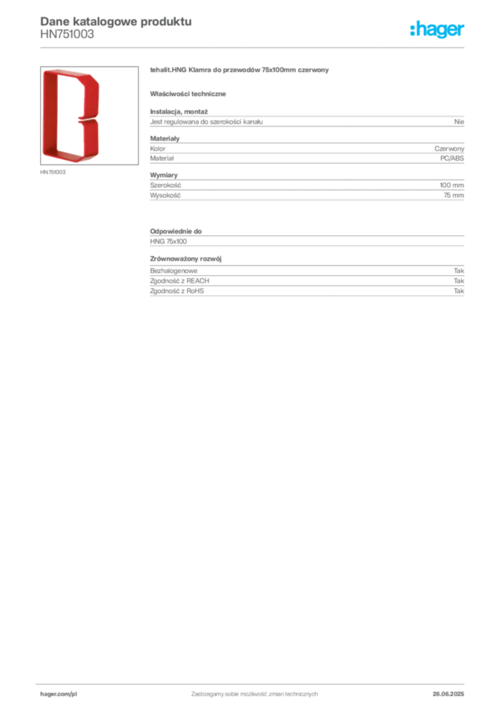 Zdjęcie Hager Karta katalogowa HN751003 | Hager Polska